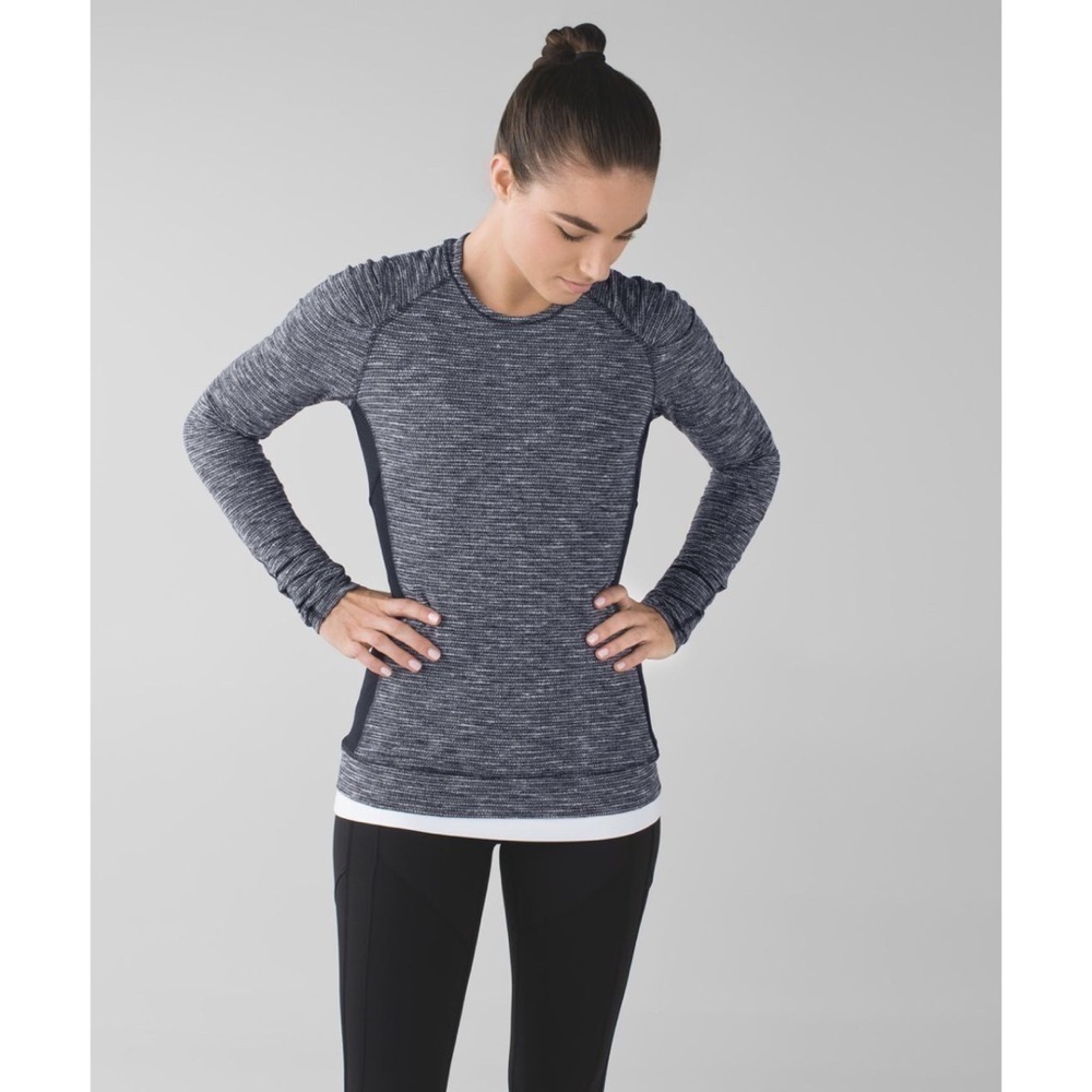 Lululemon Think Fast Long Sleeve Coco Pique Black & Grey Pullover Long Sleeve 6